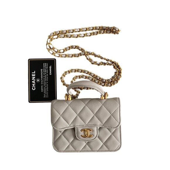 Chanel Lambskin Quilted Top Handle Flap Coin Purse With Chain Grey - Picture 1 of 9